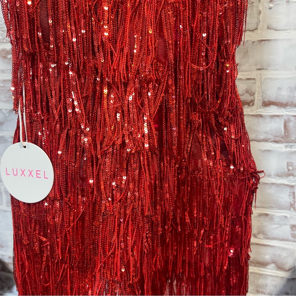 Luxxel Vibrant Red sequin fringe hoco Dress large - Picture 5 of 6